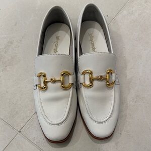 Jeffrey Campbell White Loafers with Gold Hardware